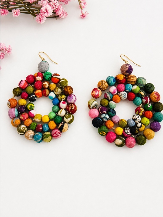 world finds Jewelry - Concentric Kantha Earrings
